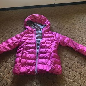 Pink puffer jacket and sweatshirt